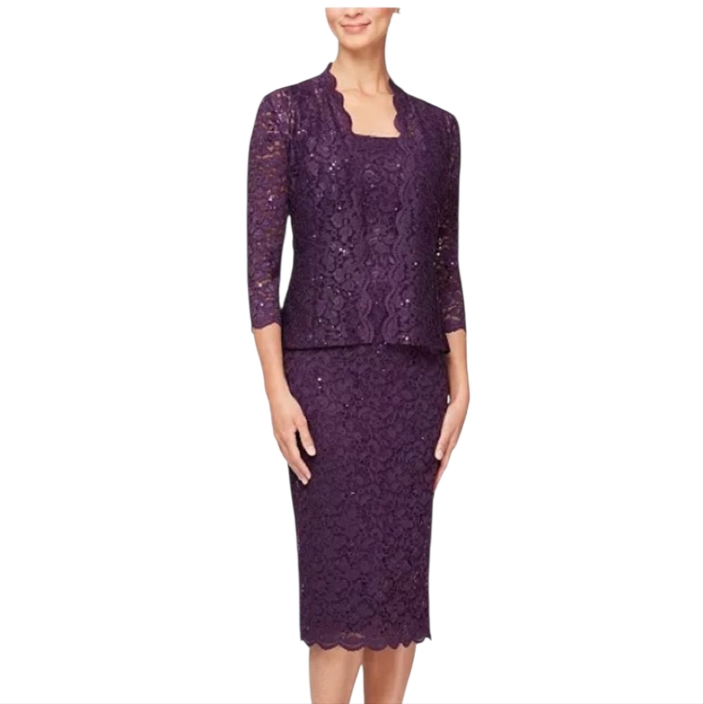 SLNY Deep Purple Lace Dress